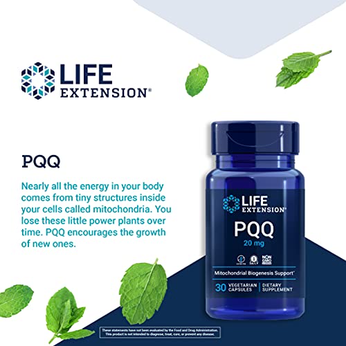 Life Extension PQQ (Pyrroloquinoline Quinone) 20mg Promotes The Growth of New Cellular Mitochondria - Gluten-Free, Once-Daily, Non-GMO, Vegetarian - 30 Vegetarian Capsules