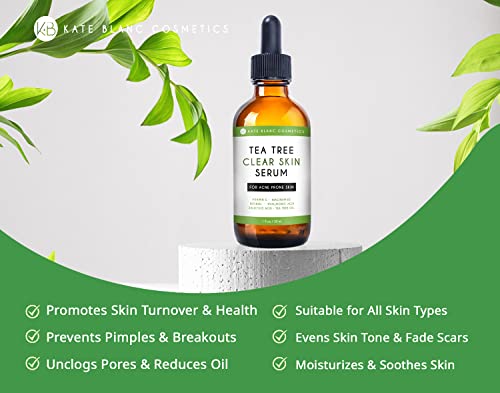 Tea Tree Serum for Face and Acne Prone Skin (1oz) by Kate Blanc Cosmetics. Tea Tree Oil Face Serum to Fight Acne Scars, Pimples, Dark Spots. Promotes Clear Skin for Teens