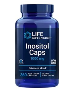 life extension inositol caps 1000 mg – myo-inositol supplement – gluten-free, non-gmo, vegetarian – 360 capsules