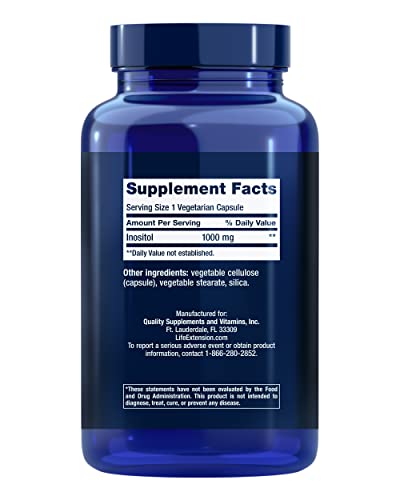 Life Extension Inositol Caps 1000 mg - Myo-inositol Supplement - Gluten-Free, Non-GMO, Vegetarian - 360 Capsules