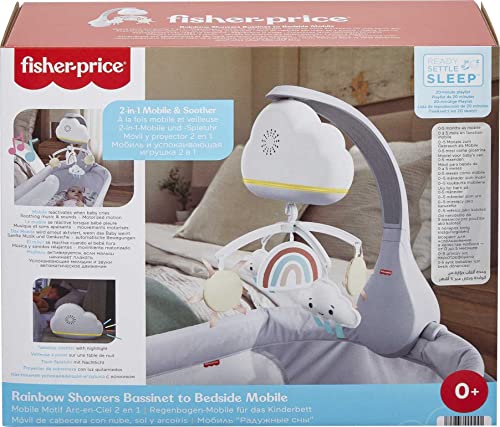 Fisher-Price Rainbow Showers Bassinet to Bedside Mobile, Tabletop Soother and Nursery Sound Machine for Newborn Baby to Toddler