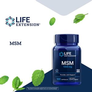 Life Extension MSM 1000 mg - Joint Health Supplement For Adults - Support Muscle, Joints, Knee and Cartilage Health For Mobility, Strength, Relief - Gluten-Free, Non-GMO - 100 Capsules
