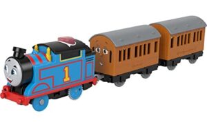 thomas & friends motorized toy train talking thomas engine with annie & clarabel coach cars for preschool kids ages 3+ years