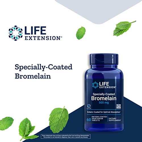 Life Extension Specially-Coated Bromelain – Bromelain Proteolytic Enzyme Extract From Pineapple Supplement For Joint Health – Gluten-Free, Non-GMO, Vegetarian – 60 Enteric-Coated Tablets