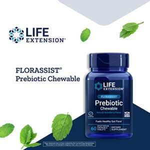 Life Extension FLORASSIST Prebiotic Chewable (Strawberry) - Microbiome Prebiotics Supplement for Intestinal, Colon & Digestive Health - Non-GMO, Gluten-Free, Vegetarian – 60 Chewable Tablets