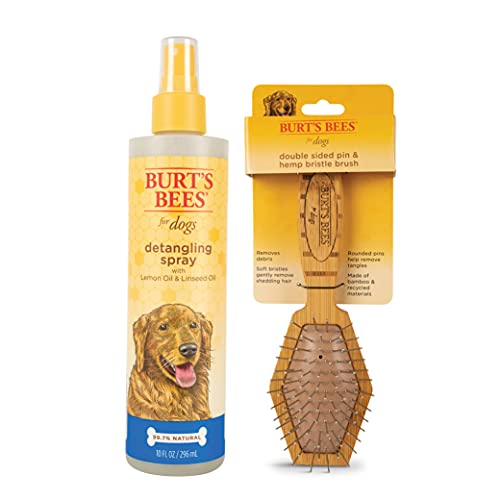 Burt's Bees for Dogs Natural Detangling Spray for Dogs and Double Sided Pin & Bristle Brush for Dogs - Burts Bees Dog Detangling Spray, Dog Brush, Dog Hair Detangler, Pin Brush, Dog Hair Brush