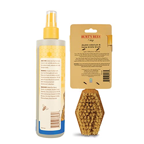 Burt's Bees for Dogs Natural Detangling Spray for Dogs and Double Sided Pin & Bristle Brush for Dogs - Burts Bees Dog Detangling Spray, Dog Brush, Dog Hair Detangler, Pin Brush, Dog Hair Brush