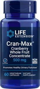 life extension cran-max 500mg cranberry whole fruit concentrate promotes a healthy urinary tract – powerful antioxidant – gluten-free, vegetarian, non-gmo – 60 vegetarian capsules