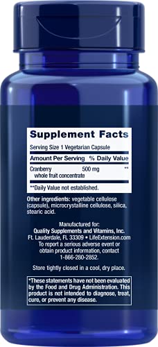 Life Extension Cran-Max 500mg Cranberry Whole Fruit Concentrate Promotes a Healthy Urinary Tract - Powerful Antioxidant - Gluten-Free, Vegetarian, Non-GMO – 60 Vegetarian Capsules