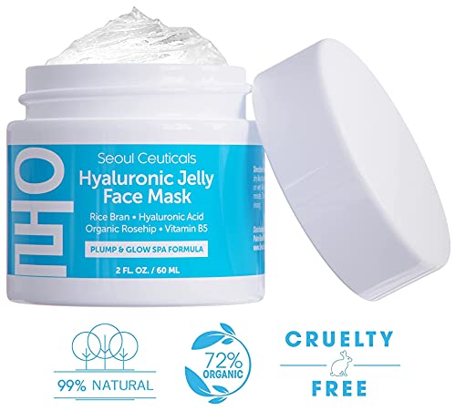 Korean Skin Care Hyaluronic Acid Jelly Mask – Korean Face Mask Skincare K Beauty Face Masks Contains Rice Bran + Rosehip + Vitamin B5 – Anti Aging Spa Hydro Gel Face Mask for Plump Glowing Skin 2oz