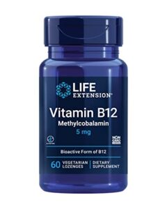 life extension vitamin b12 methylcobalamin 5 mg – dissolvable vitamin b supplement for nerve, brain health and energy – gluten-free, non-gmo, vegetarian – 60 lozenges
