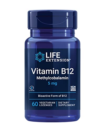 Life Extension Vitamin B12 Methylcobalamin 5 mg – Dissolvable Vitamin B Supplement for Nerve, Brain Health and Energy – Gluten-Free, Non-GMO, Vegetarian – 60 Lozenges