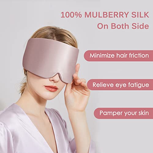 100% Mulberry Silk Sleep Mask Eye Mask for Man and Woman with Adjustable Headband, Full Size Large Sleep Mask & Blindfold for Total Blackout for All Night Sleep, Travel & Nap- Light Plum