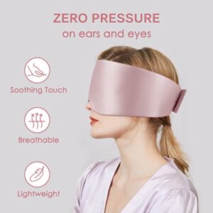 100% Mulberry Silk Sleep Mask Eye Mask for Man and Woman with Adjustable Headband, Full Size Large Sleep Mask & Blindfold for Total Blackout for All Night Sleep, Travel & Nap- Light Plum