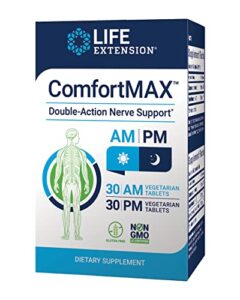 life extension comfort max – honokiol and pea supplement for inflammation management, nerve support and discomfort relief – gluten-free, non-gmo, vegetarian – 30 am and 30 pm tablets