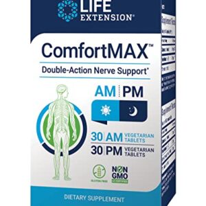 Life Extension Comfort MAX – Honokiol and Pea Supplement for Inflammation Management, Nerve Support and Discomfort Relief – Gluten-Free, Non-GMO, Vegetarian - 30 AM and 30 PM Tablets