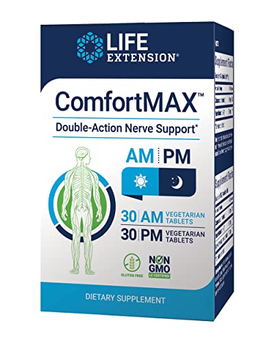 Life Extension Comfort MAX – Honokiol and Pea Supplement for Inflammation Management, Nerve Support and Discomfort Relief – Gluten-Free, Non-GMO, Vegetarian - 30 AM and 30 PM Tablets