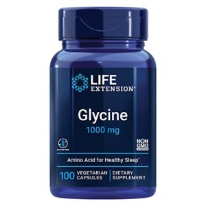 life extension glycine 1000 mg – promotes relaxation, healthy sleep, glucose + fructose metabolism – gluten-free, non-gmo, vegetarian – 100 vegetarian capsules