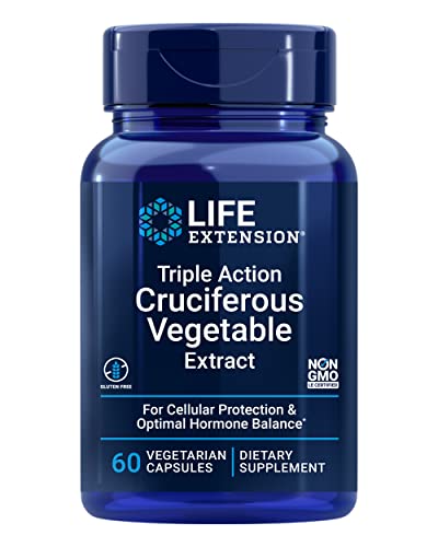 Life Extension Triple Action Cruciferous Vegetable Extract, 60 Vegetarian Capsules—Helps Maintain DNA Health & Already-Healthy Hormone Levels - Non-GMO, Gluten-Free, Vegetarian