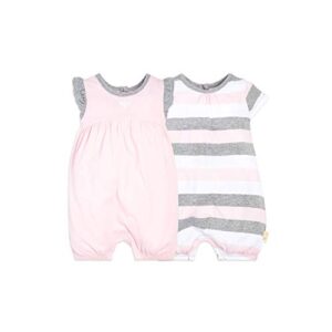 burt’s bees baby baby girls rompers, of 2 bubbles, one piece jumpsuits, 100% organic cotton layette set, blossom multi stripe, 6 months us