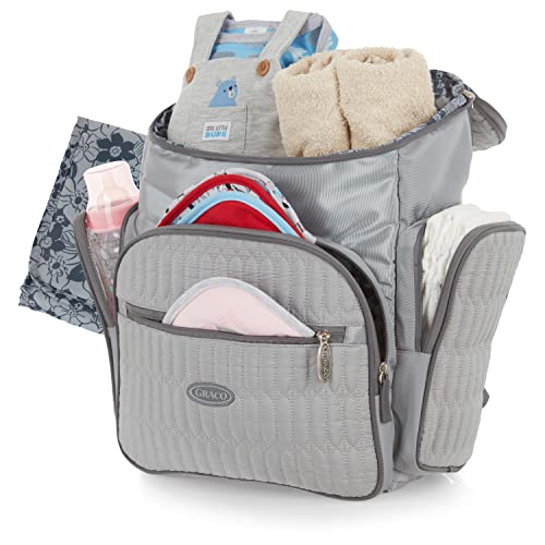 Graco Unisex Baby Diaper Bag Backpack with Changing Pad, Gray Quilt, Large