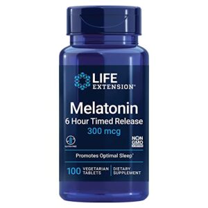 life extension melatonin 6 hour time release – 300 mcg – for sleep quality, hormone balance, immune function and anti-aging – gluten-free, non-gmo – 100 vegetarian tablets