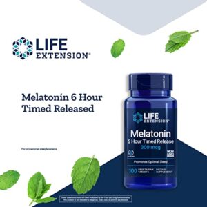 Life Extension Melatonin 6 Hour Time Release - 300 mcg - For Sleep Quality, Hormone Balance, Immune Function and Anti-Aging - Gluten-Free, Non-GMO - 100 Vegetarian Tablets