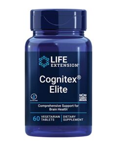 life extension cognitex elite – brain health supplement – for focus, healthy memory and cognition support with calcium, sage & blueberry extract – gluten free, non-gmo, vegetarian – 60 tablets