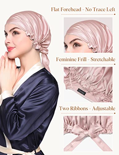 LilySilk Silk Sleeping Cap for Hair Stretchy -Night Cap- for Women 100 Real Silk Bonnet Sleep Cap- for Curls (Rosy Pink)