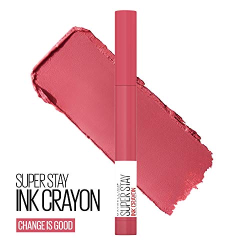 Maybelline Super Stay Ink Crayon Lipstick Makeup, Precision Tip Matte Lip Crayon with Built-in Sharpener, Longwear Up To 8Hrs, Change Is Good, Rose Pink, 1 Count