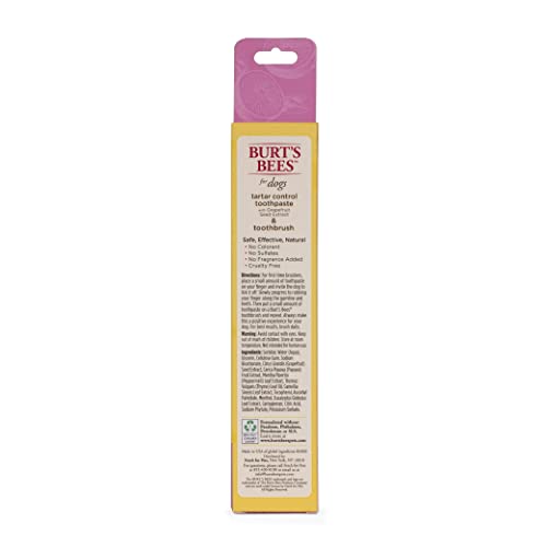 Burt's Bees for Dogs Tartar Control Toothpaste for Dogs with Grapefruit Seed Extract & Dog Toothbrush | 99.5% Natural Dog Toothpaste for Tartar Control in Mixed Berry & Bamboo Dog Toothbrush