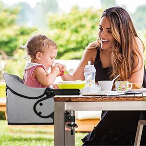 Hook On High Chair, Clip on Table Chair w/Fold-Flat Storage Feeding Seat -Attach to Fast Table Chair for Home and Travel (Grey)