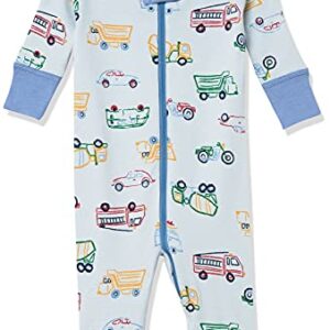 Moon and Back by Hanna Andersson Unisex Toddlers' one-Piece Organic Cotton Footless Pajamas, Light Blue, Cars/Trucks/Bikes, 3T