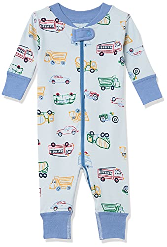 Moon and Back by Hanna Andersson Unisex Toddlers' one-Piece Organic Cotton Footless Pajamas, Light Blue, Cars/Trucks/Bikes, 3T