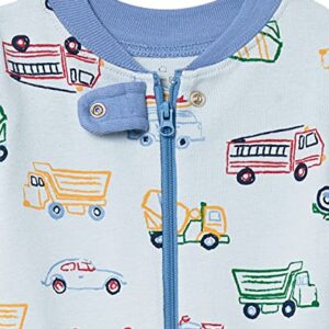 Moon and Back by Hanna Andersson Unisex Toddlers' one-Piece Organic Cotton Footless Pajamas, Light Blue, Cars/Trucks/Bikes, 3T