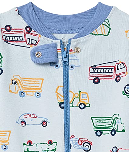 Moon and Back by Hanna Andersson Unisex Toddlers' one-Piece Organic Cotton Footless Pajamas, Light Blue, Cars/Trucks/Bikes, 3T