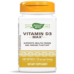 nature’s way vitamin d3 max, supports healthy bones and teeth*, supports immune health*, 125mcg per serving, 240 softgels