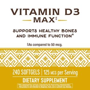 Nature's Way Vitamin D3 Max, Supports Healthy Bones and Teeth*, Supports Immune Health*, 125mcg per Serving, 240 Softgels