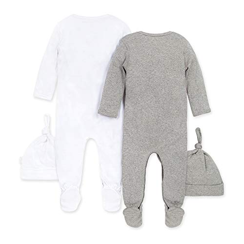 Burt's Bees Baby Baby Boys Romper Jumpsuit, 100% Organic Cotton One-piece Coverall and Toddler Footie, Heather Grey/White 2-pk, 0-3 Months US