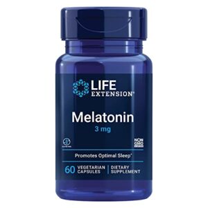 life extension melatonin 3 mg – sleep supplement – for restful sleep, circadian rhythms, anti-aging, hormone balance and cognitive health – gluten-free – non-gmo –60 vegetarian capsules