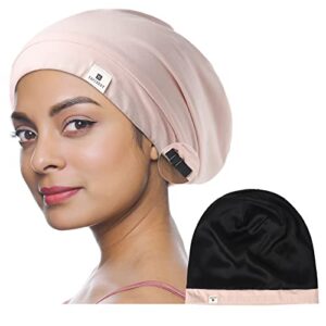 yanibest 100% mulberry silk lined sleep cap silk bonnet for sleeping – pink hair cover bonnet for natural hair adjustable slouchy beanie hat