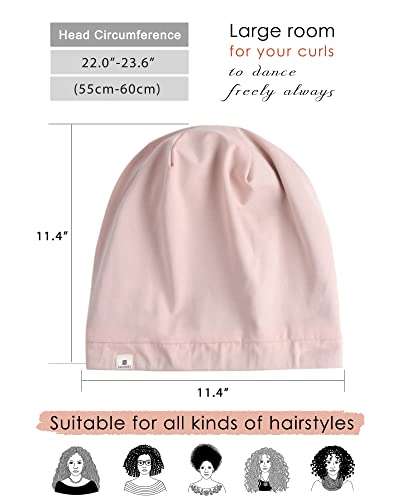 YANIBEST 100% Mulberry Silk Lined Sleep Cap Silk Bonnet for Sleeping - Pink Hair Cover Bonnet for Natural Hair Adjustable Slouchy Beanie Hat