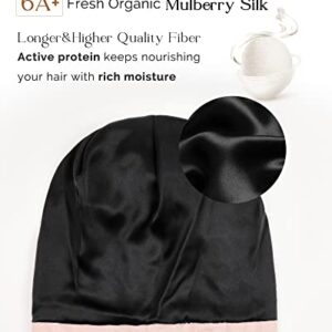 YANIBEST 100% Mulberry Silk Lined Sleep Cap Silk Bonnet for Sleeping - Pink Hair Cover Bonnet for Natural Hair Adjustable Slouchy Beanie Hat