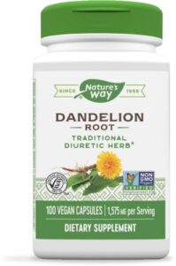 nature’s way dandelion root, 1,575 mg per serving, non-gmo, gluten free, vegetarian, 100 capsules