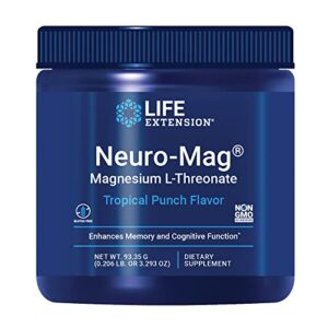 life extension neuro-mag magnesium l-threonate powder (tropical punch) – ultra-absorbable magnesium – supports memory, focus, cognitive function & mood – gluten free, non-gmo, vegetarian (30 servings)