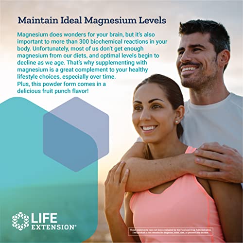 Life Extension Neuro-Mag Magnesium L-Threonate Powder (Tropical Punch) - Ultra-Absorbable Magnesium - Supports Memory, Focus, Cognitive Function & Mood - Gluten free, Non-GMO, Vegetarian (30 Servings)