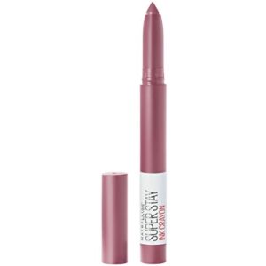 maybelline super stay ink crayon lipstick makeup, precision tip matte lip crayon with built-in sharpener, longwear up to 8hrs, stay exceptional, purple beige, 1 count