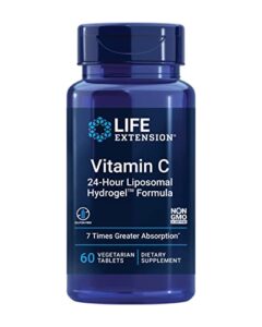 life extension vitamin c 24-hour liposomal hydrogel formula – liposomal vitamin c supplement for immune & skin health with calcium – vegetarian, gluten-free, non-gmo – 60 tablets