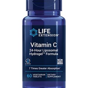 Life Extension Vitamin C 24-Hour Liposomal Hydrogel Formula – Liposomal Vitamin C Supplement for Immune & Skin Health with Calcium - Vegetarian, Gluten-Free, Non-GMO – 60 Tablets