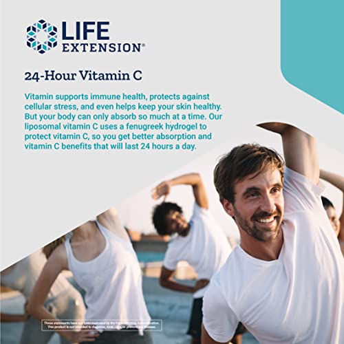 Life Extension Vitamin C 24-Hour Liposomal Hydrogel Formula – Liposomal Vitamin C Supplement for Immune & Skin Health with Calcium - Vegetarian, Gluten-Free, Non-GMO – 60 Tablets
